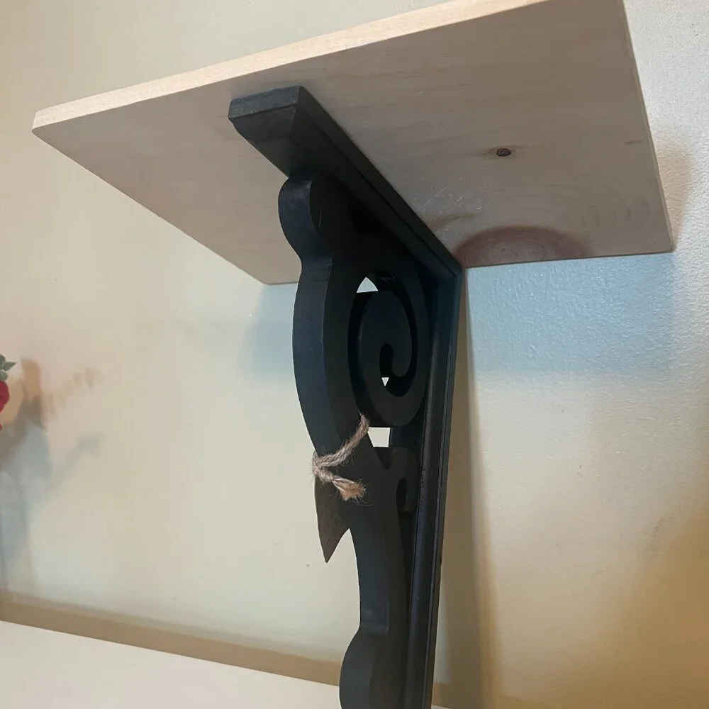 Natural Wood with Black Corbel Small Wall Shelf